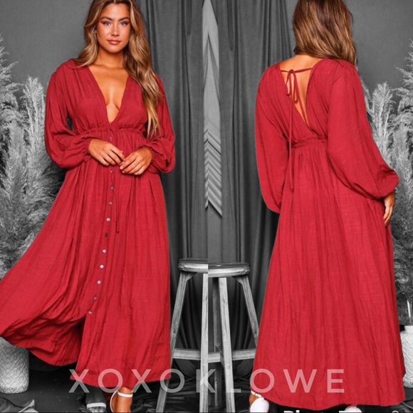 Rusted Red Brick Long Sleeve Maxi Dress - Picture 2 of 10
